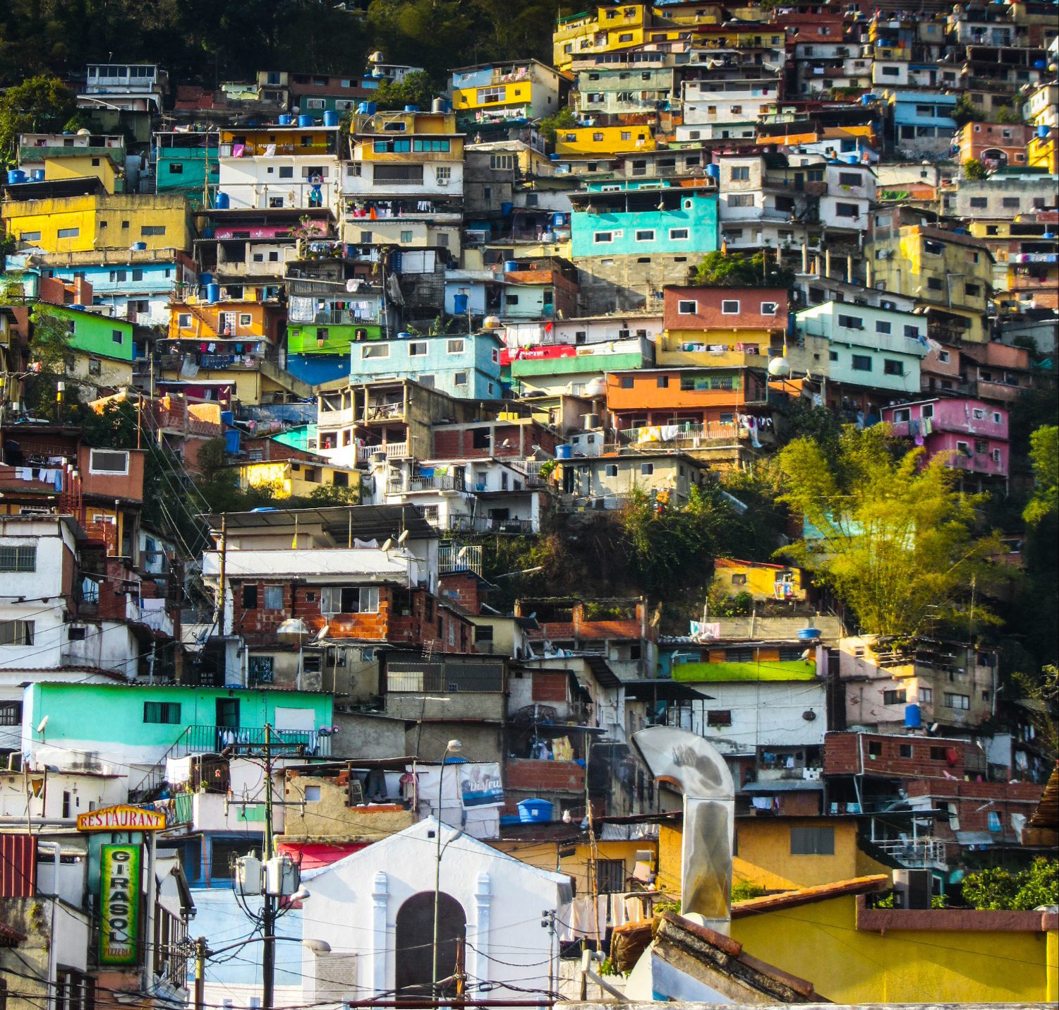 dozens of multicolored houses very close together