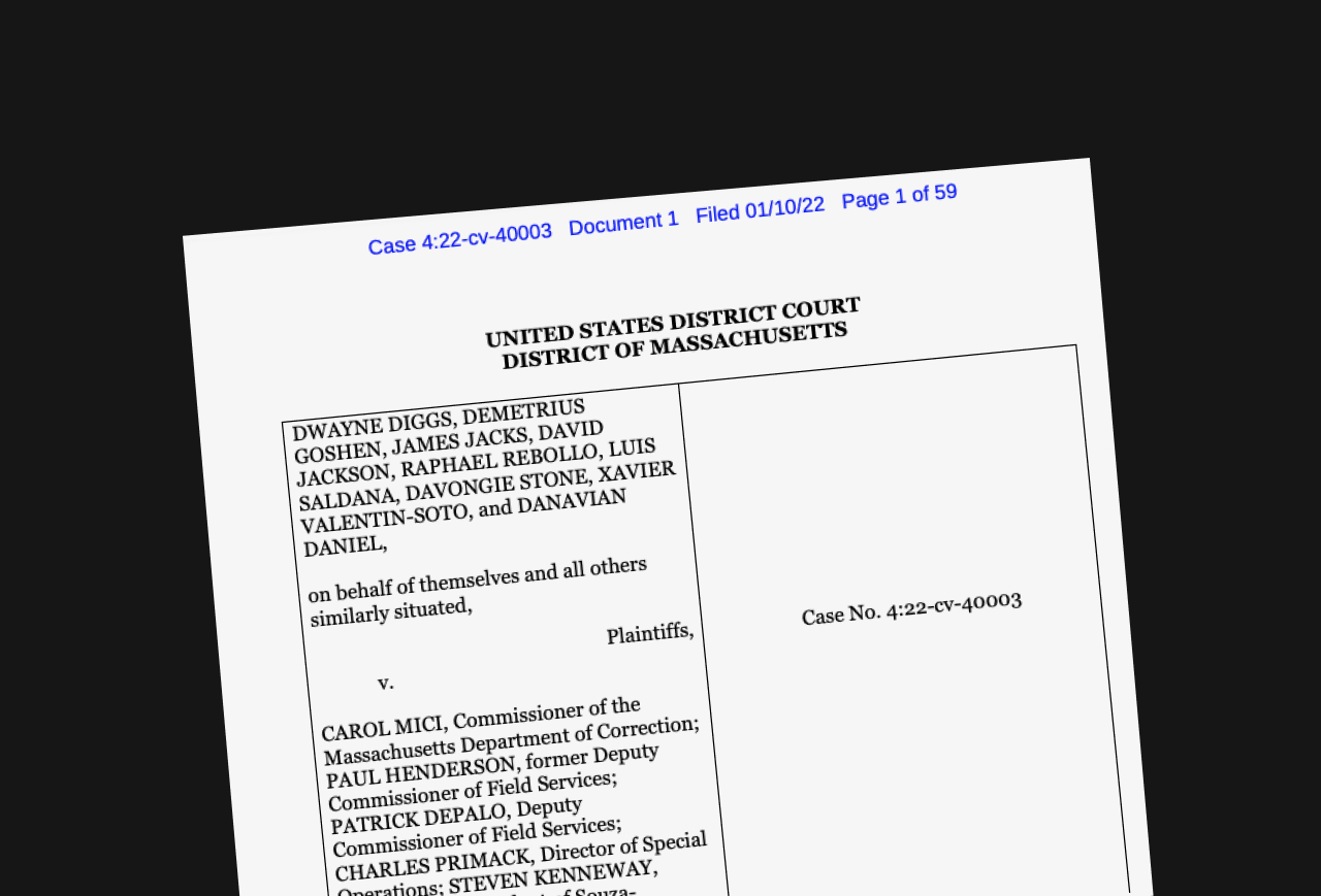 Front page of Case 4:22-cv-40003 in the US District Court District of Massachusetts.