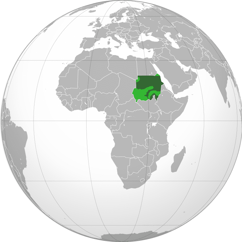 illustrated globe sudan highlighted in green.