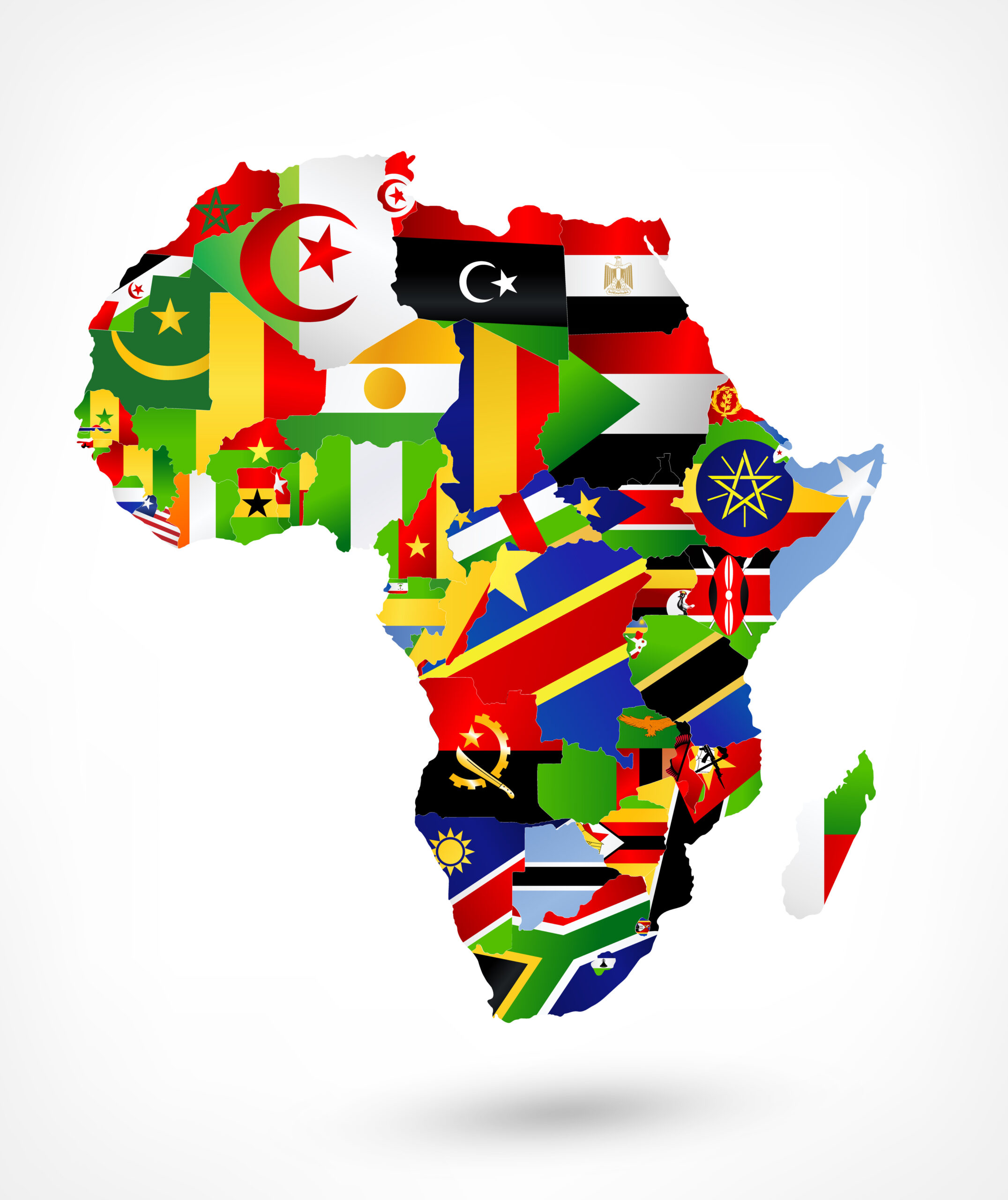 Illustrated map of Africa with flags and location on world map