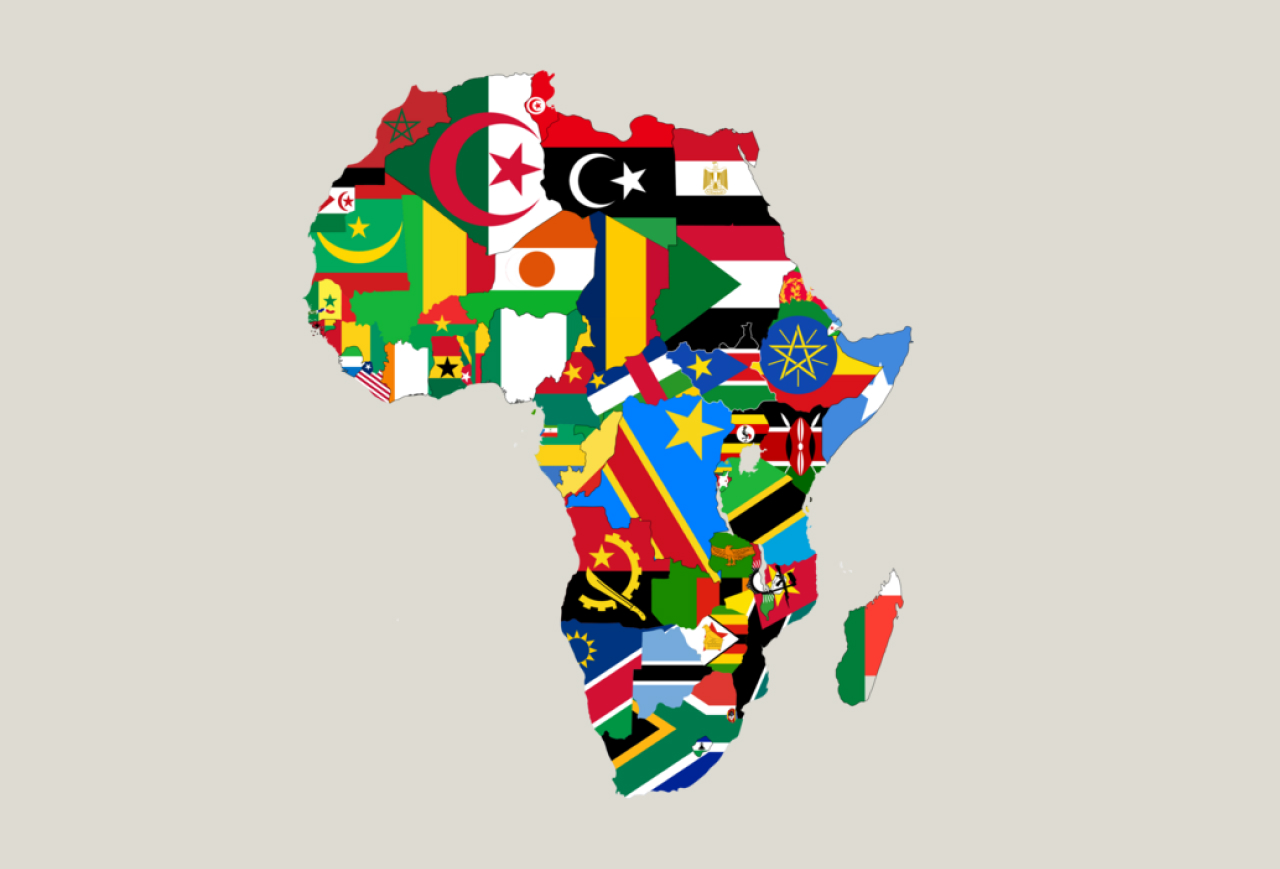 Flags of African countries in shape of the African continent.
