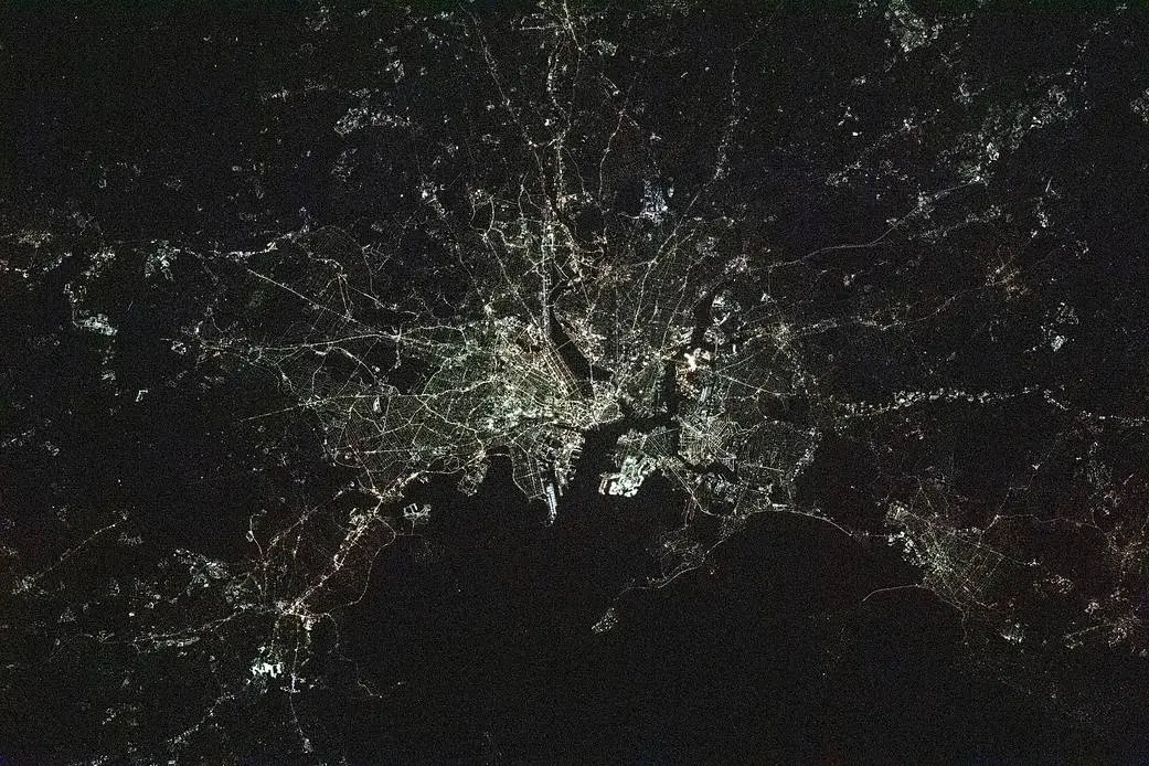 Image of Boston at night, taken from space.