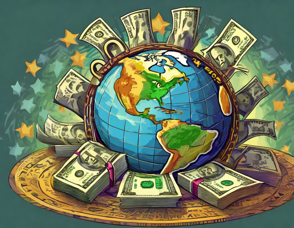 illustration of globe circled by cash