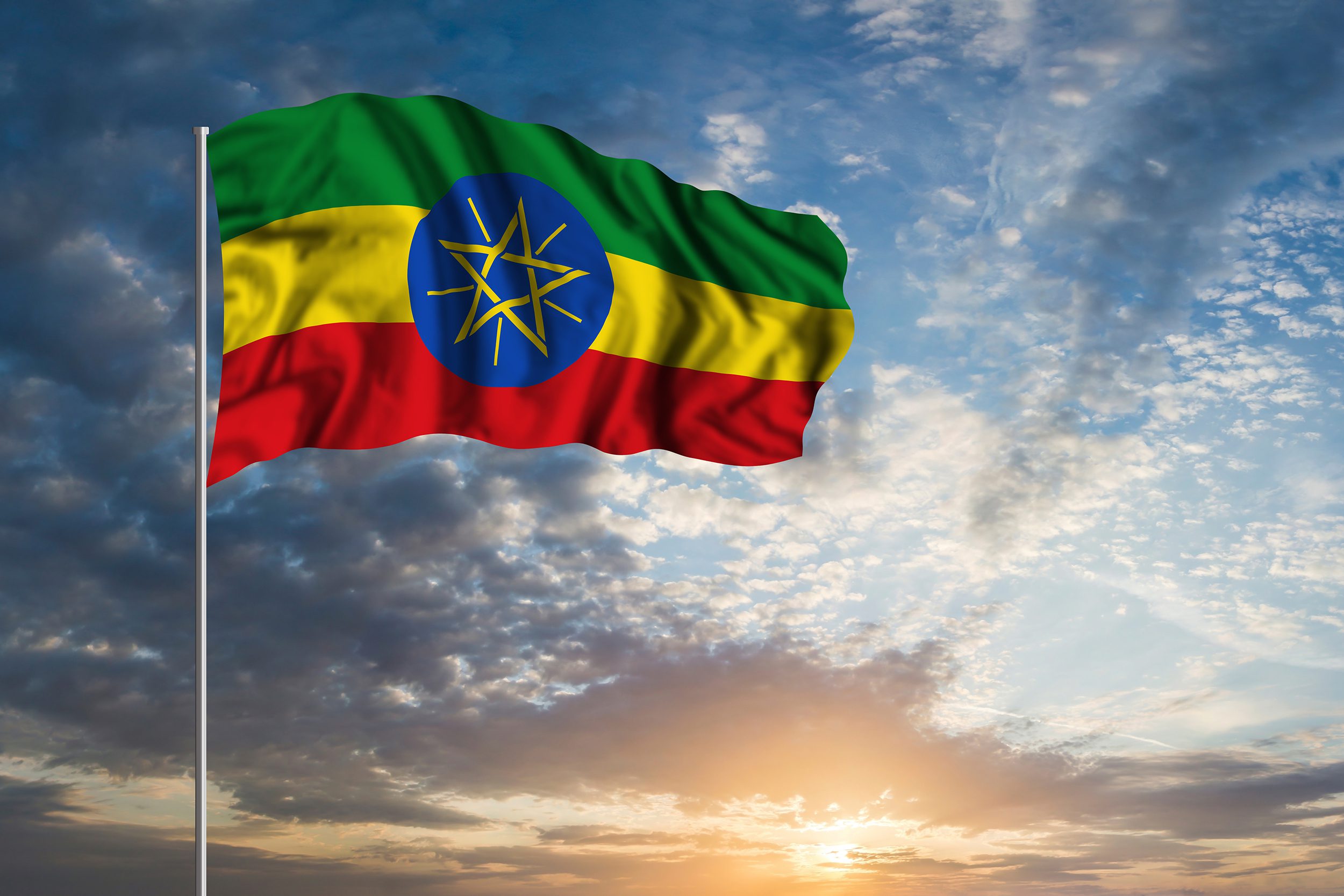 Waving National flag of Ethiopia in beautiful sky