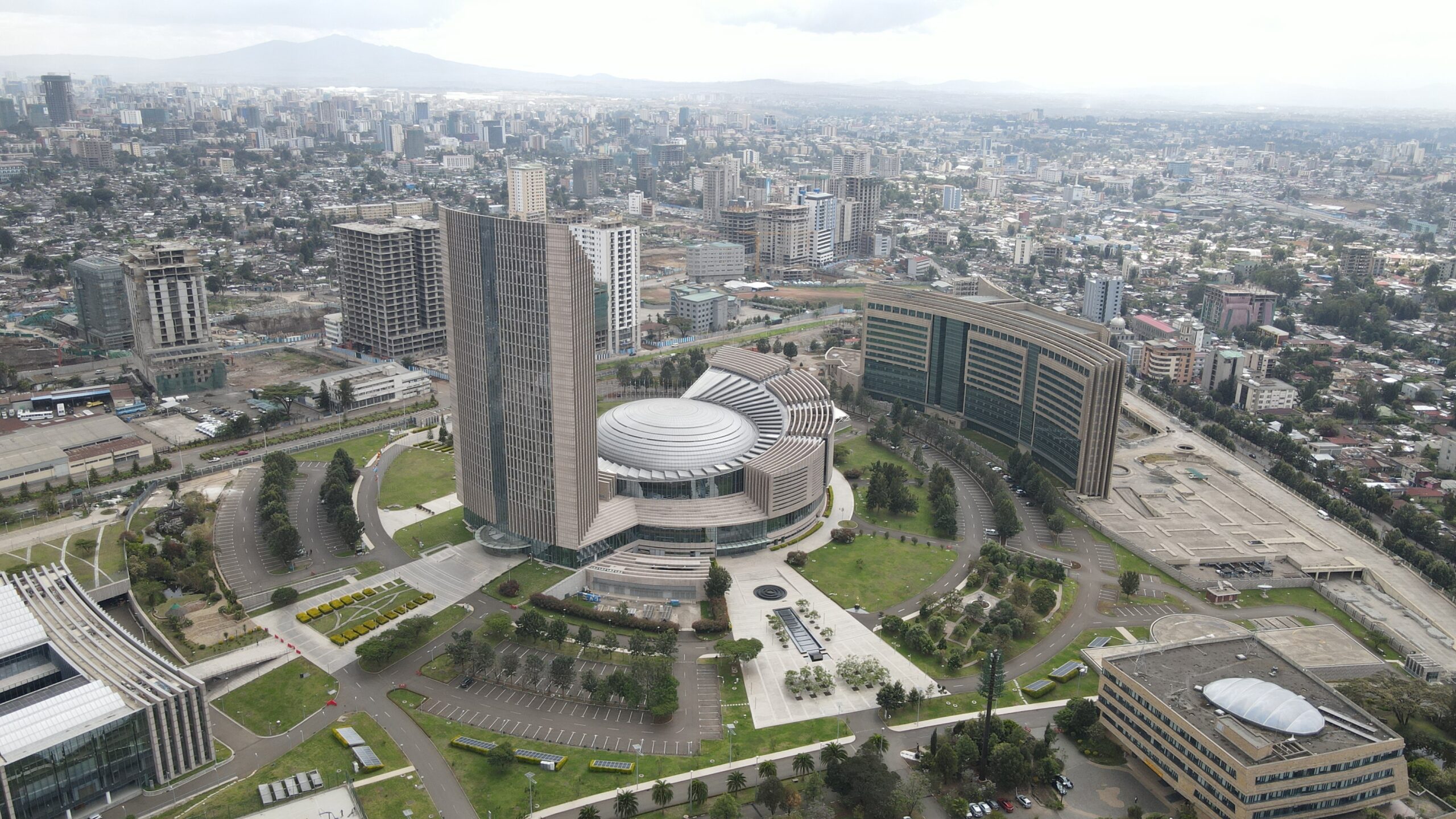 Aerial photo of African Union Headquarters and surrounding city