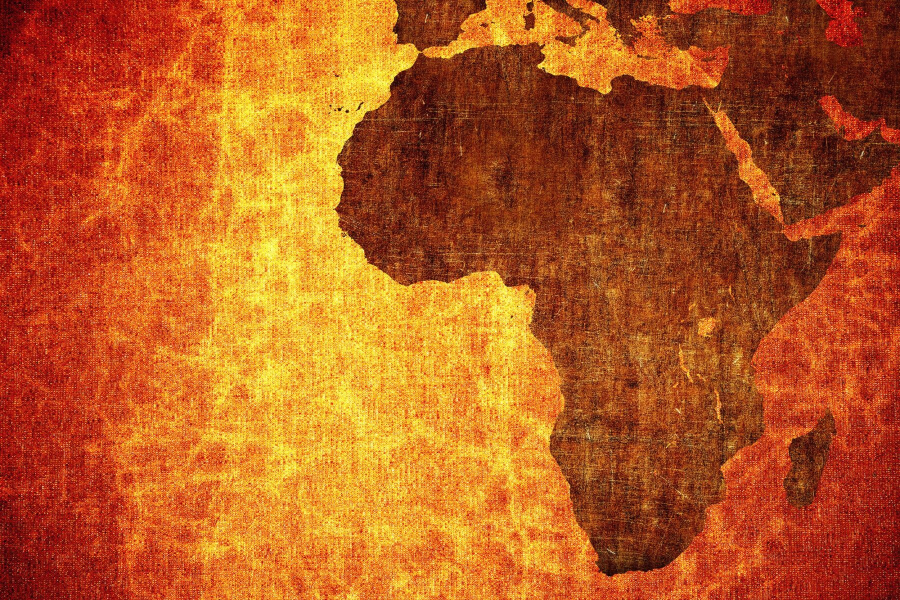 illustration of African continent distressed red, yellow and orange