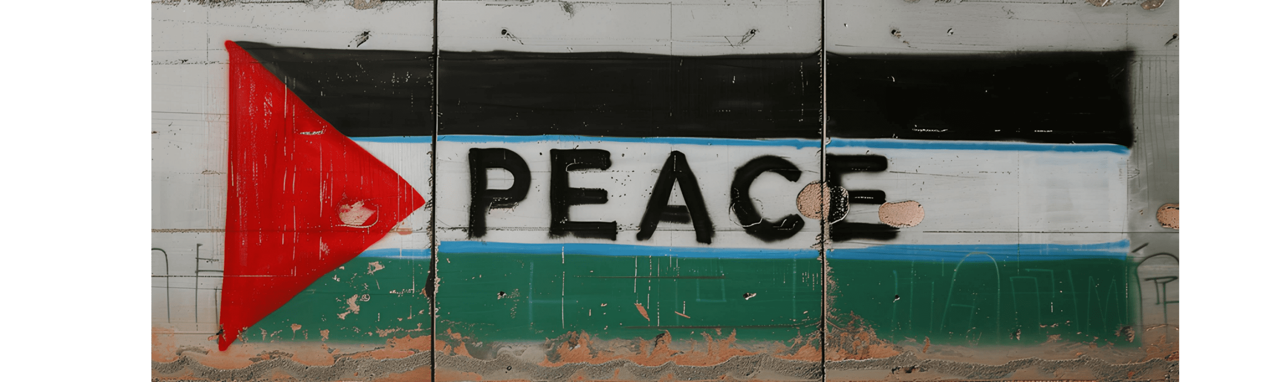 graffiti on wall of green, black and red Palestine flag with the word "Peace"