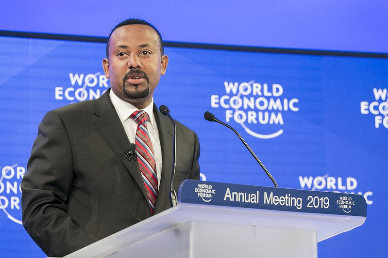 photo of Ethiopian Prime Minister, Abiy Ahmed at podium