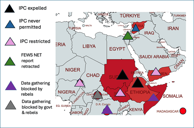 Figure 4: Map of Countries where humanitarian data gathering is restricted.