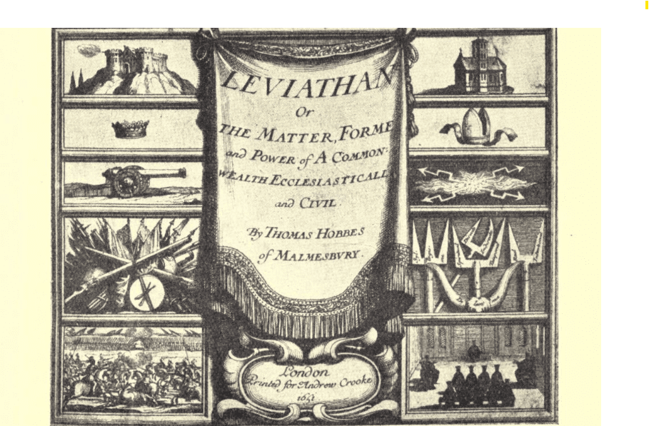 Black and white etching cover illustration of Hobbes's Leviathan