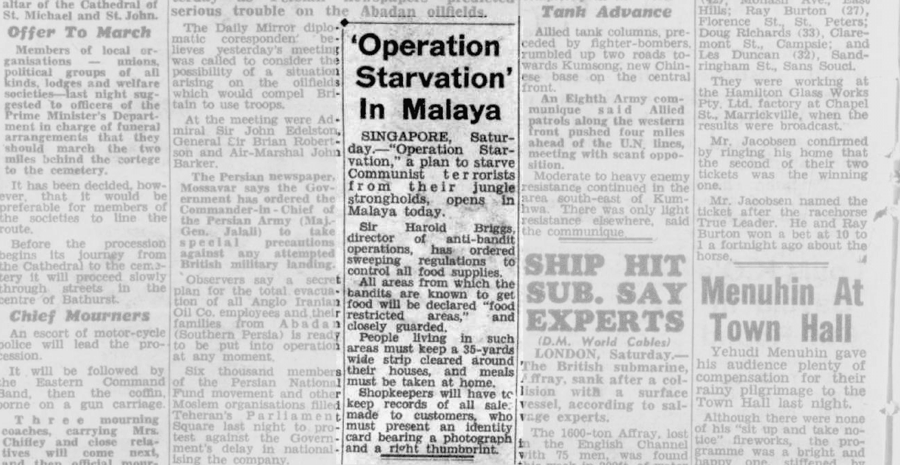 Newspaper clipping of "Operation Starvation Malaya"