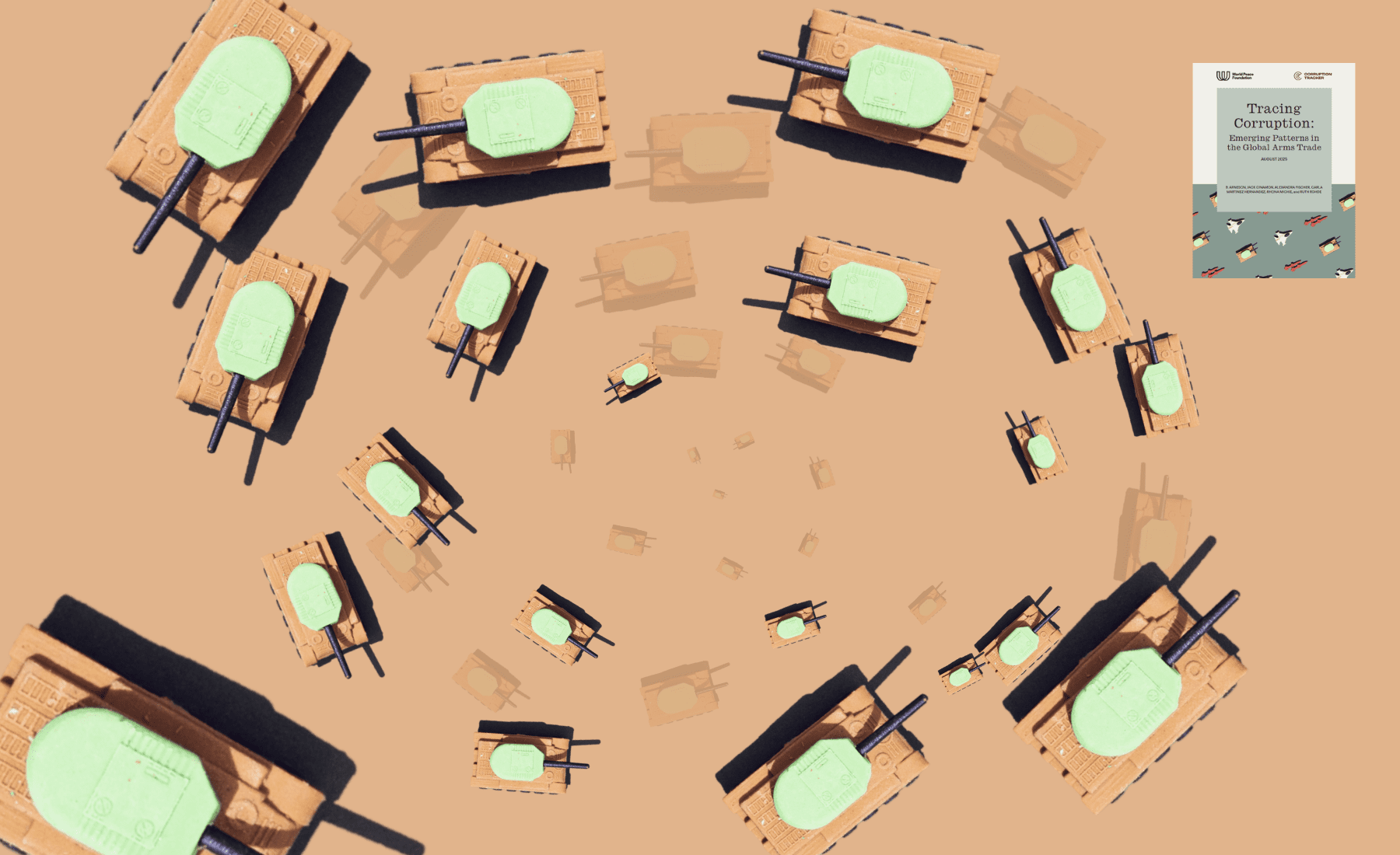 graphic illustration of tanks in a spiral formation