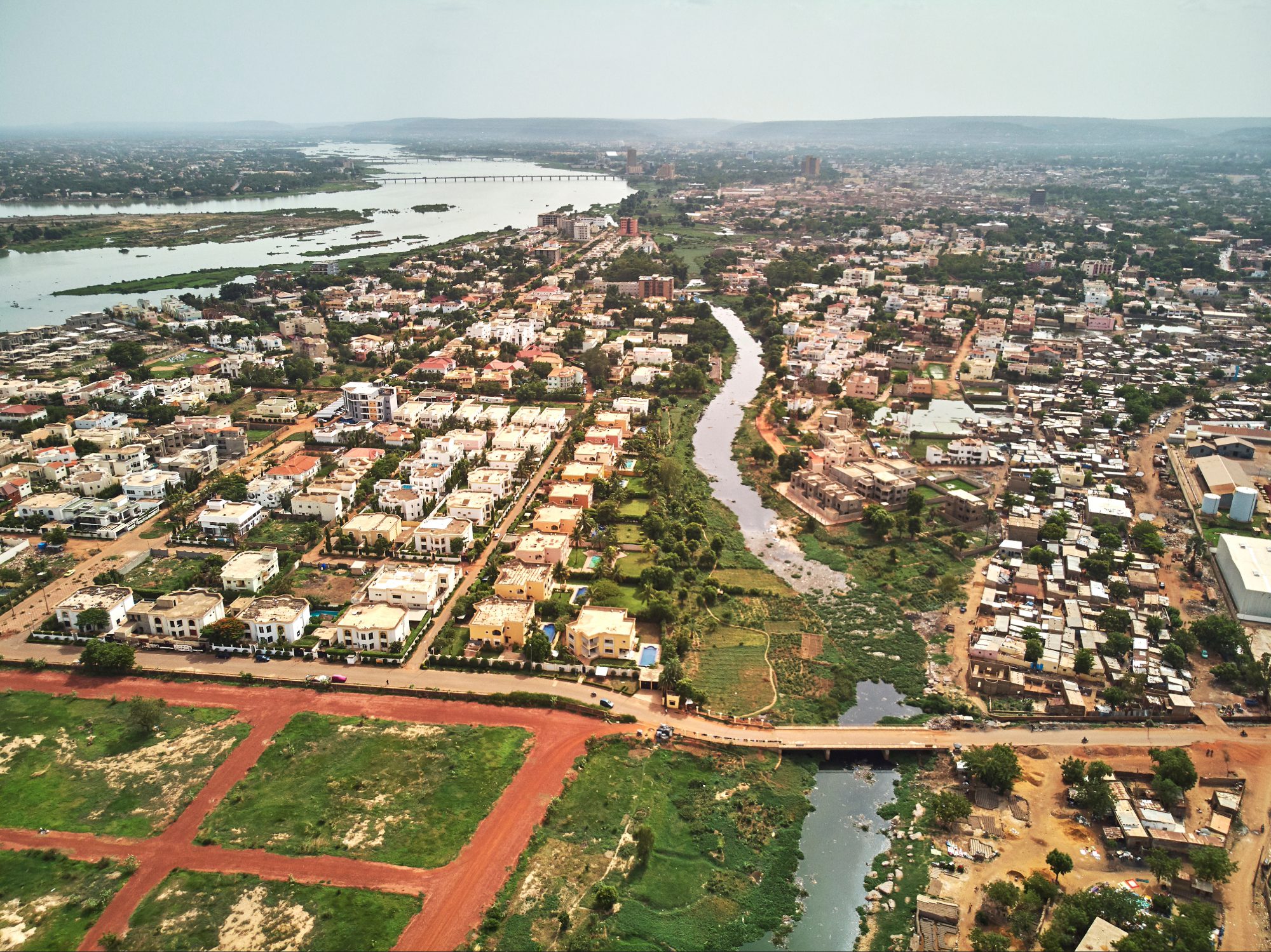 Aerial Drone view of niarela Quizambougou Niger Bamako Mali