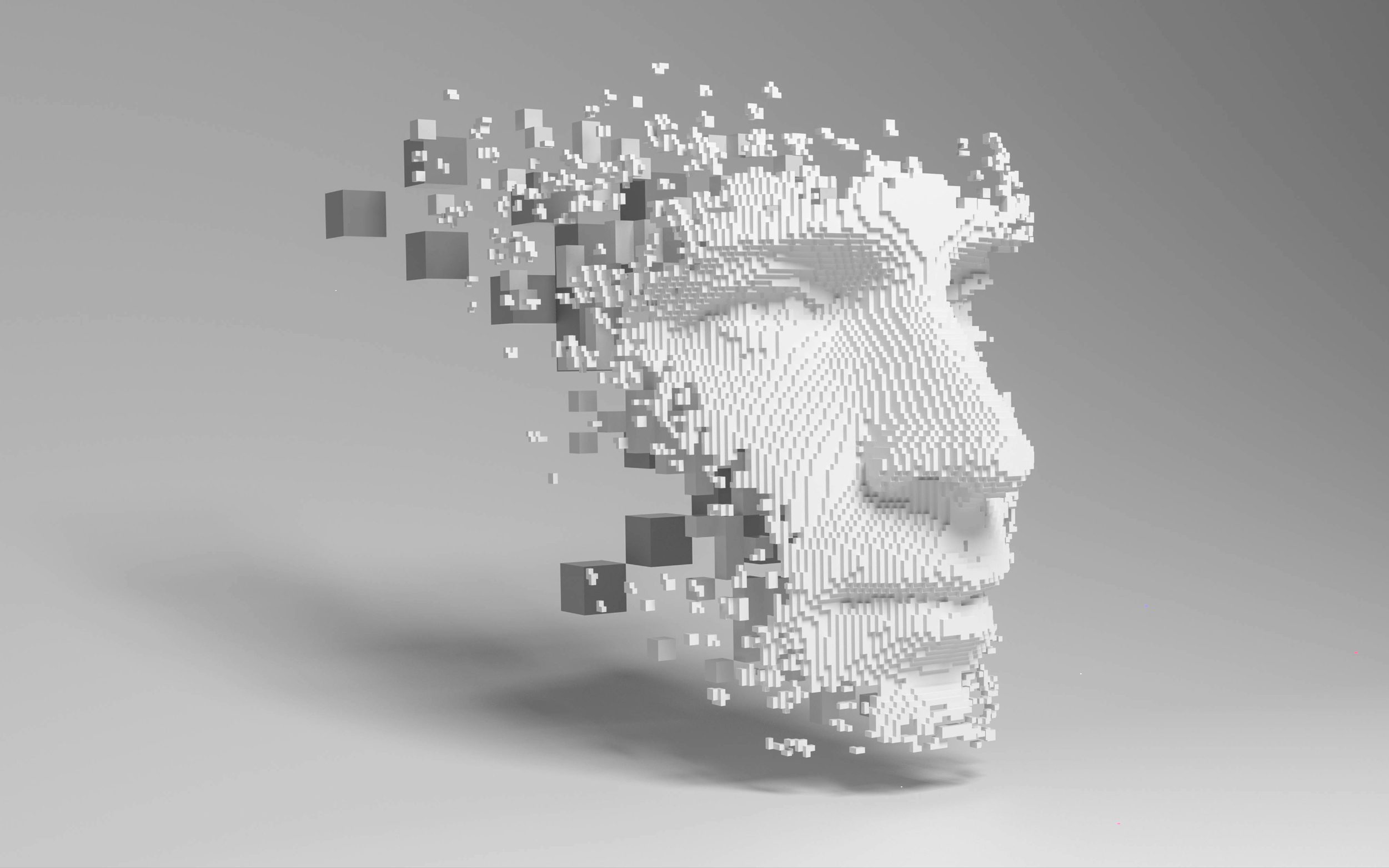 Abstract digital human face. Artificial intelligence concept of big data or cyber security. 3D illustration